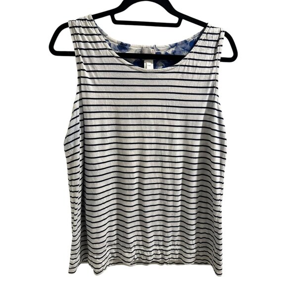 👗 2/$30 👗 Chicos Reversible Sleeveless Tank Top Size M Blue Floral & Striped C - Picture 8 of 9